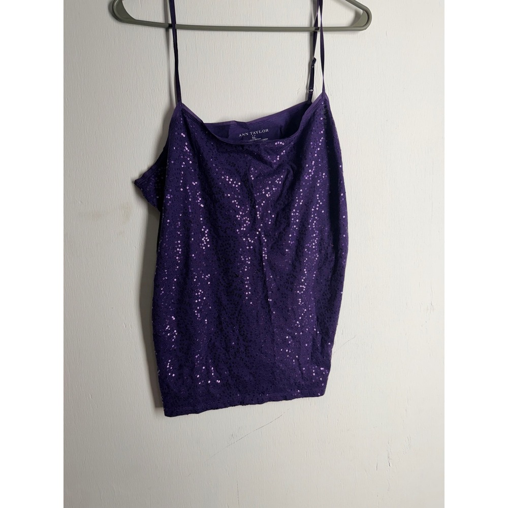 Ann Taylor Purple Sequin Cami Tank Top XL Adjustable Straps Holiday Party Shine